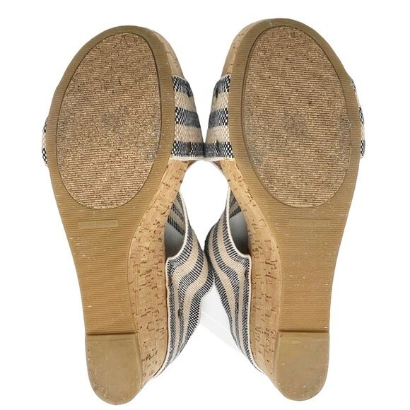 Lucky Brand Miller II Cross Strap Cork Wedge Blue Cream Stripe Women’s Size 9.5 - Picture 15 of 16
